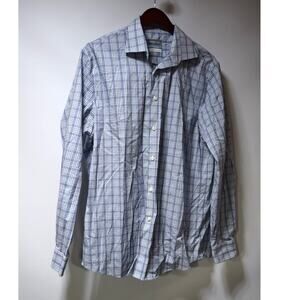 Michael Kors Blue Plaid Button Down Shirt Long Sleeve Slim Fit Size Medium